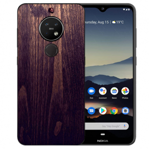 Nokia 7.2 Schutzhülle Silikon TPU Hülle mit Bild Druck HolzOptik Dunkelbraun 