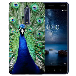 Nokia 8 TPU Hülle mit Fotodruck Pfau Etui