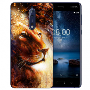 Nokia 8 TPU Hülle mit Fotodruck LöwenKopf Porträt Etui