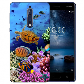 Nokia 8 TPU Hülle mit Fotodruck Aquarium Schildkröten Etui