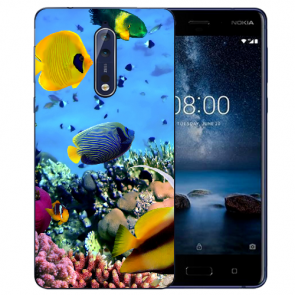 Nokia 8 TPU Hülle mit Fotodruck Korallenfische Etui