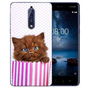 Nokia 8 TPU Hülle mit Fotodruck Kätzchen Braun Etui