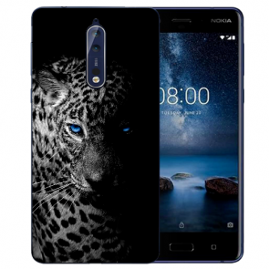 Nokia 8 TPU Hülle mit Fotodruck Leopard mit blauen Augen Etui