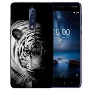 Nokia 8 TPU Hülle mit Fotodruck Tiger Schwarz Weiß Etui
