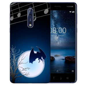Nokia 8 TPU Hülle mit Fotodruck Fledermaus-mond Etui