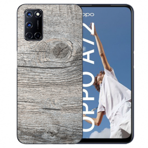 TPU Handy Hülle für Oppo A52 / A72 / A92 mit Holzoptik Grau Fotodruck 