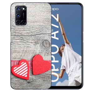 TPU Handy Hülle mit Herzen auf Holz Fotodruck für Oppo A52 / A72 / A92 