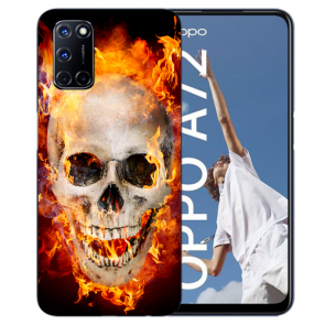 Oppo A52 / A72 / A92 TPU Handy Hülle mit Totenschädel Feuer Fotodruck 