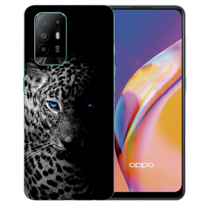 Oppo A94 (5G) TPU Schutzhülle mit Fotodruck Leopard mit blauen Augen