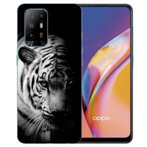 TPU Schutzhülle für Oppo A94 (5G) mit Fotodruck Tiger Schwarz Weiß