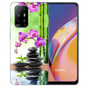 Oppo A94 (5G) TPU Hülle mit Fotodruck Orchidee Bambus und Basaltsteine