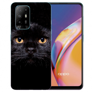 Silikon TPU Case Hülle für Oppo A94 (5G) mit Schwarze Katze Fotodruck 