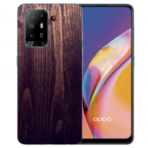 Oppo A94 (5G) TPU Schutzhülle mit Holzoptik dunkelbraun Fotodruck 