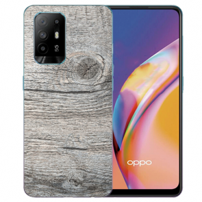 Oppo A94 (5G) TPU Schutzhülle mit Holzoptik Grau Fotodruck 