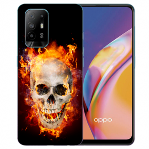 Oppo A94 (5G) Schutzhülle Silikon TPU mit Fotodruck Totenschädel Feuer 