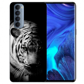 TPU Cover Handyhülle für Oppo Reno 4 Pro (4G) mit Tiger Schwarz Weiß Bilddruck 