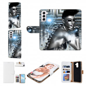 Samsung Galaxy S21 Handy Hülle Tasche mit Fotodruck Robot Girl