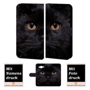 Samsung Galaxy E5 Handytasche mit Bilddruck Schwarz Katze