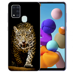 Samsung Galaxy M21 Silikon Hülle mit Bilddruck Leopard beim Jagd