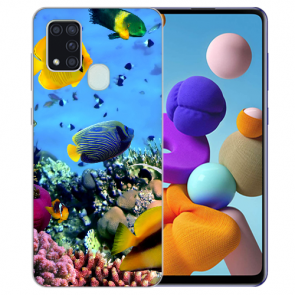 Silikon TPU Hülle mit Bilddruck Korallenfische für Samsung Galaxy A21s Etui