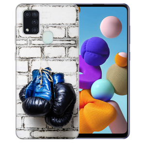 Samsung Galaxy M30S Silikon Schutz Hülle mit Boxhandschuhe Bilddruck 