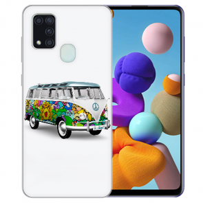 Samsung Galaxy A21s Silikon TPU Hülle mit Bilddruck Hippie Bus