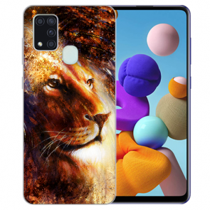 Samsung Galaxy A21s Silikon TPU Hülle mit Bilddruck LöwenKopf Porträt