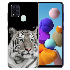 Silikon Schutz Hülle mit Tiger Bilddruck für Samsung Galaxy M30S