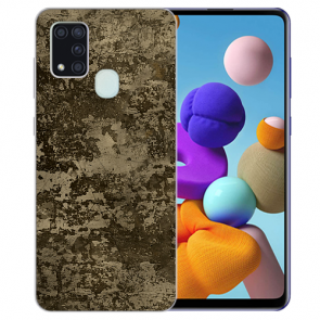 Samsung Galaxy M30S Silikon TPU Hülle mit Braune Muster Fotodruck