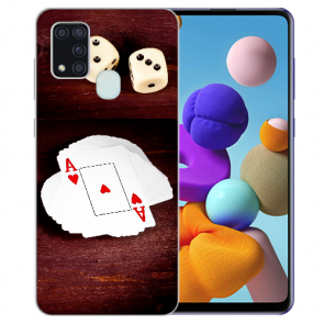 Samsung Galaxy M21 Silikon TPU Hülle mit Spielkarten-Würfel Bilddruck 