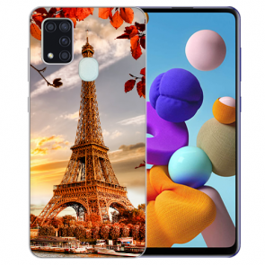 Schutzhülle Silikon für Samsung Galaxy A21s mit Bilddruck Eiffelturm