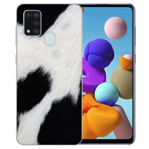 Samsung Galaxy M31 Silikon Schutz Hülle mit Bilddruck Kuhmuster