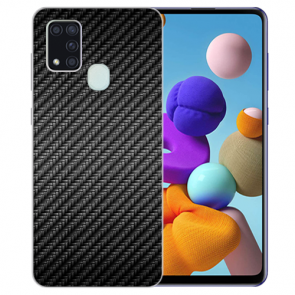 Samsung Galaxy M31 Silikon TPU Schutz Hülle mit Bilddruck Carbon Optik