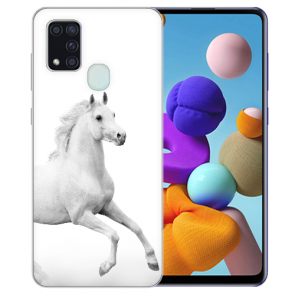 Silikon Schutz Hülle mit Pferd Bilddruck für Samsung Galaxy M21