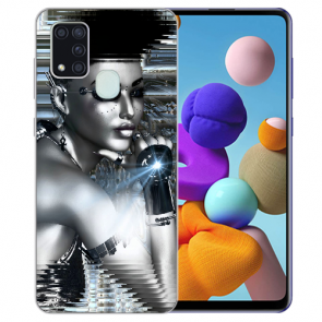 Samsung Galaxy M21 Silikon TPU Hülle mit Bilddruck Robot Girl