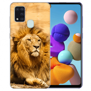 Silikon Schutz Hülle mit Löwe Bilddruck für Samsung Galaxy M31 Etui