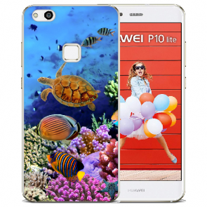 Huawei P10 Lite Silikon TPU Hülle mit Bilddruck Aquarium Schildkröten