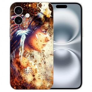 Silikon Handy Schule TPU für iPhone16 Plus Indianerin Porträt Bilddruck Cover Case