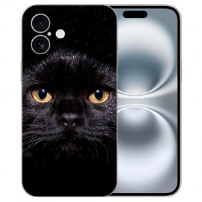 Individuelle Handy Hülle TPU Etui für iPhone16 Plus Fotodruck Schwarz Katze Cover Case