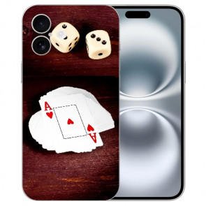 TPU Handy Hülle Cover Case für iPhone16 Plus Spielkarten-Würfel Bilddruck Back