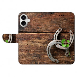 Flipcase Handytasche Schutzhülle für iPhone 16 Case Bilddruck Holzhufeisen Cover Case