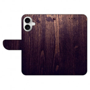 Personalisierte Handytasche für iPhone 16 Back Cover Bilddruck Holzoptik Dunkelbraun 