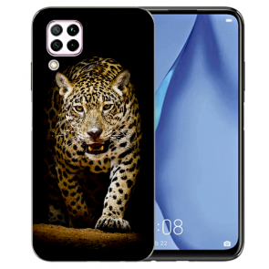 Huawei P40 Lite Silikon TPU Hülle mit Bilddruck Leopard beim Jagd