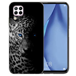 Huawei P40 Lite Silikon TPU Hülle mit Bilddruck Leopard mit blauen Augen