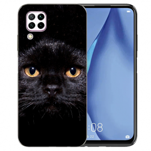 Silikon TPU Schutzhülle mit Schwarz Katze Bilddruck für Huawei P40 Lite