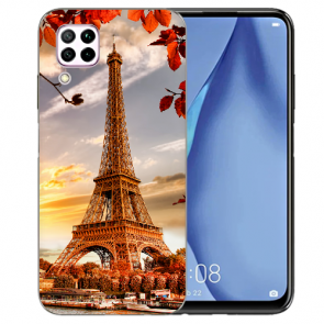 Huawei P40 Lite Silikon TPU Schutzhülle mit Eiffelturm Bilddruck Etui