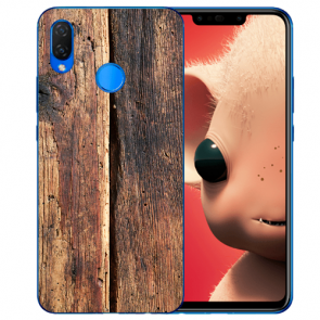 Huawei P Smart Plus Silikon TPU Handyhülle mit Fotodruck HolzOptik