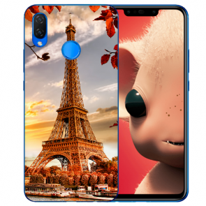Huawei P Smart Plus Silikon TPU Handy Hülle mit Bilddruck Eiffelturm