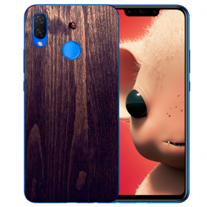 Huawei P Smart Plus Silikon TPU Hülle mit Fotodruck HolzOptik Dunkelbraun