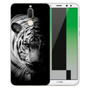 Huawei Mate 10 Lite Silikon TPU Hülle mit Bilddruck Tiger Schwarz Weiß